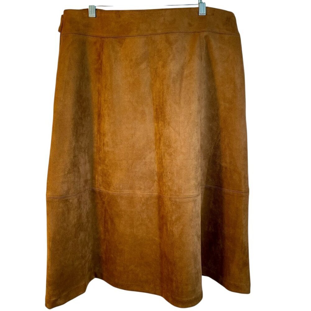 Marc New York Faux Suede Button Front Midi Skirt Brown Belted L - Picture 3 of 11